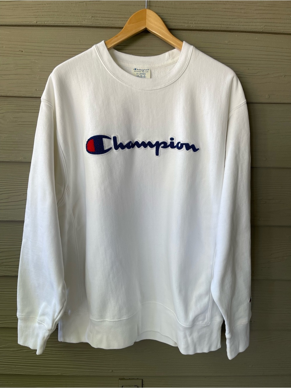 Champion Reverse Weave Sweatshirt White XL Embroidered Logo